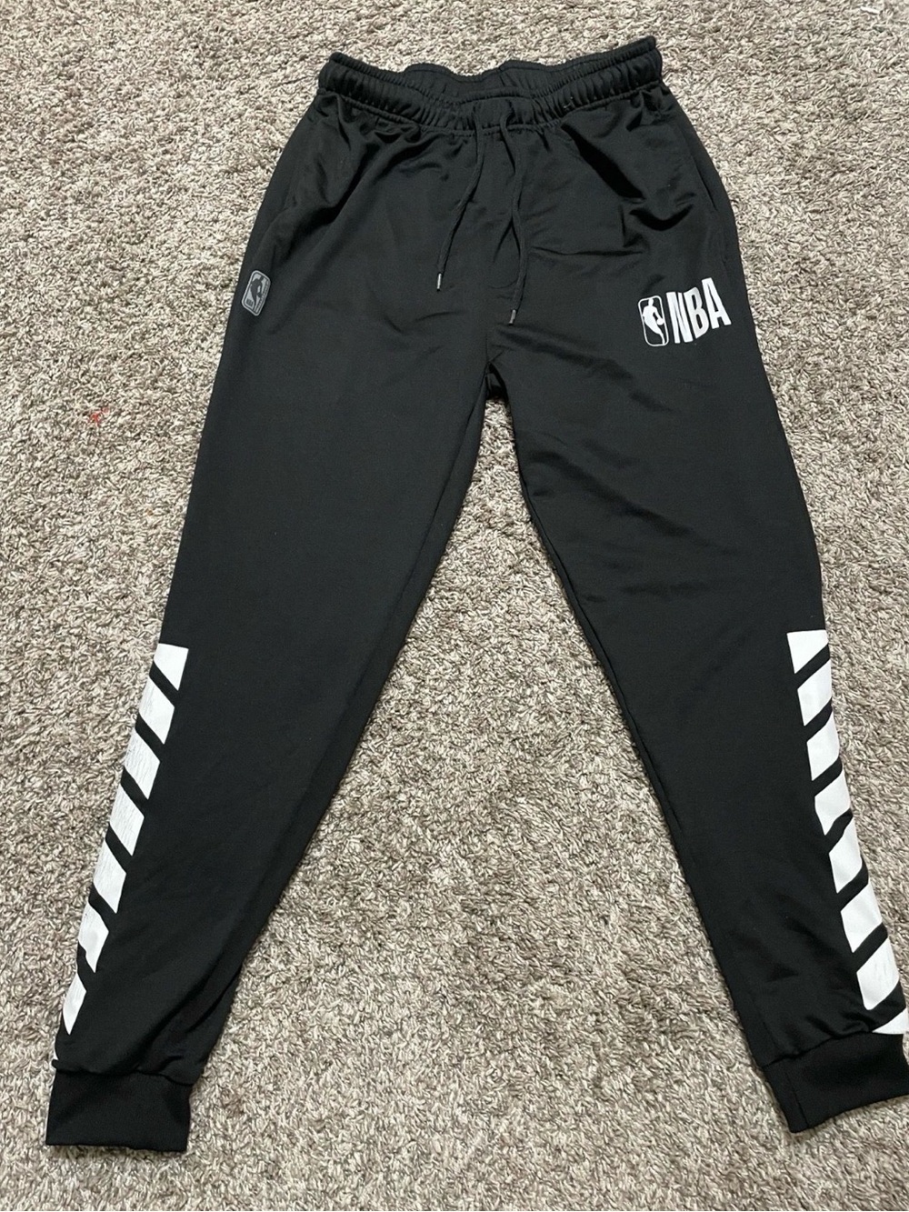NBA Black Joggers with White Chevron Leg Stripes